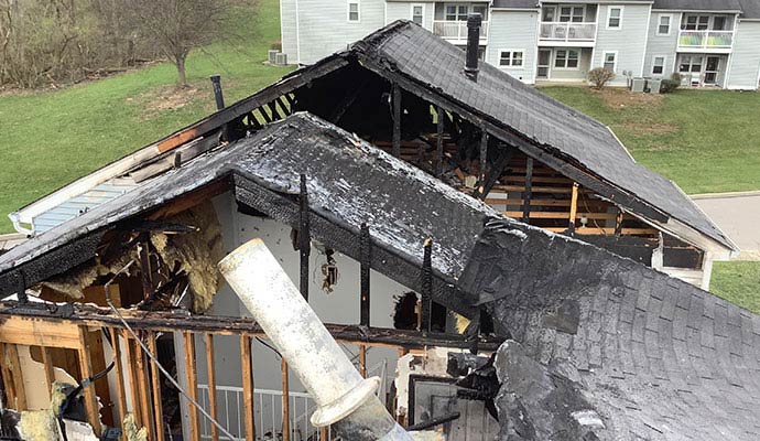 Fire damaged residential house