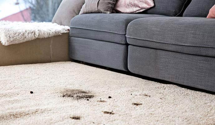 A dark organic soil stained carpet