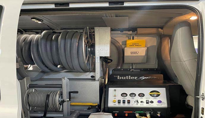 Close-up view of a truck-mounted butler system