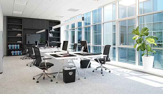 Interior view of a bright, modern open-plan office