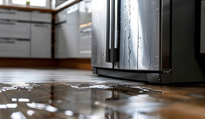 Leaking refrigerator water on kitchen floor