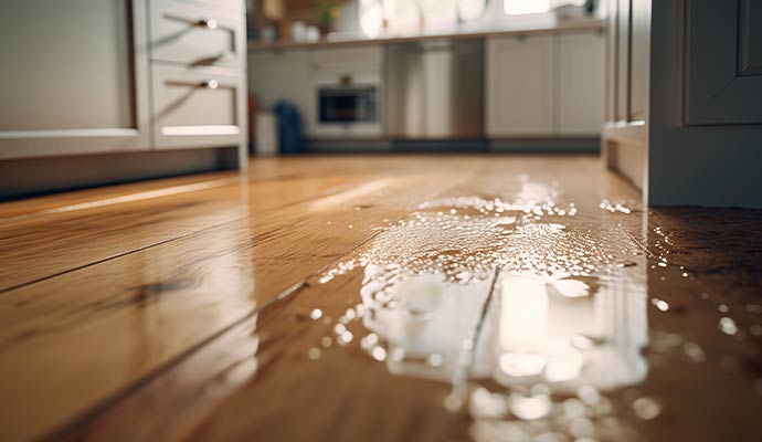 Water damaged kitchen floor